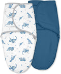 Skiennix Baby Swaddles - Organic Cotton Sleep Sack for Newborns | Soft & Snug 0-3 Months, 2-Pack Blue Dinosaur