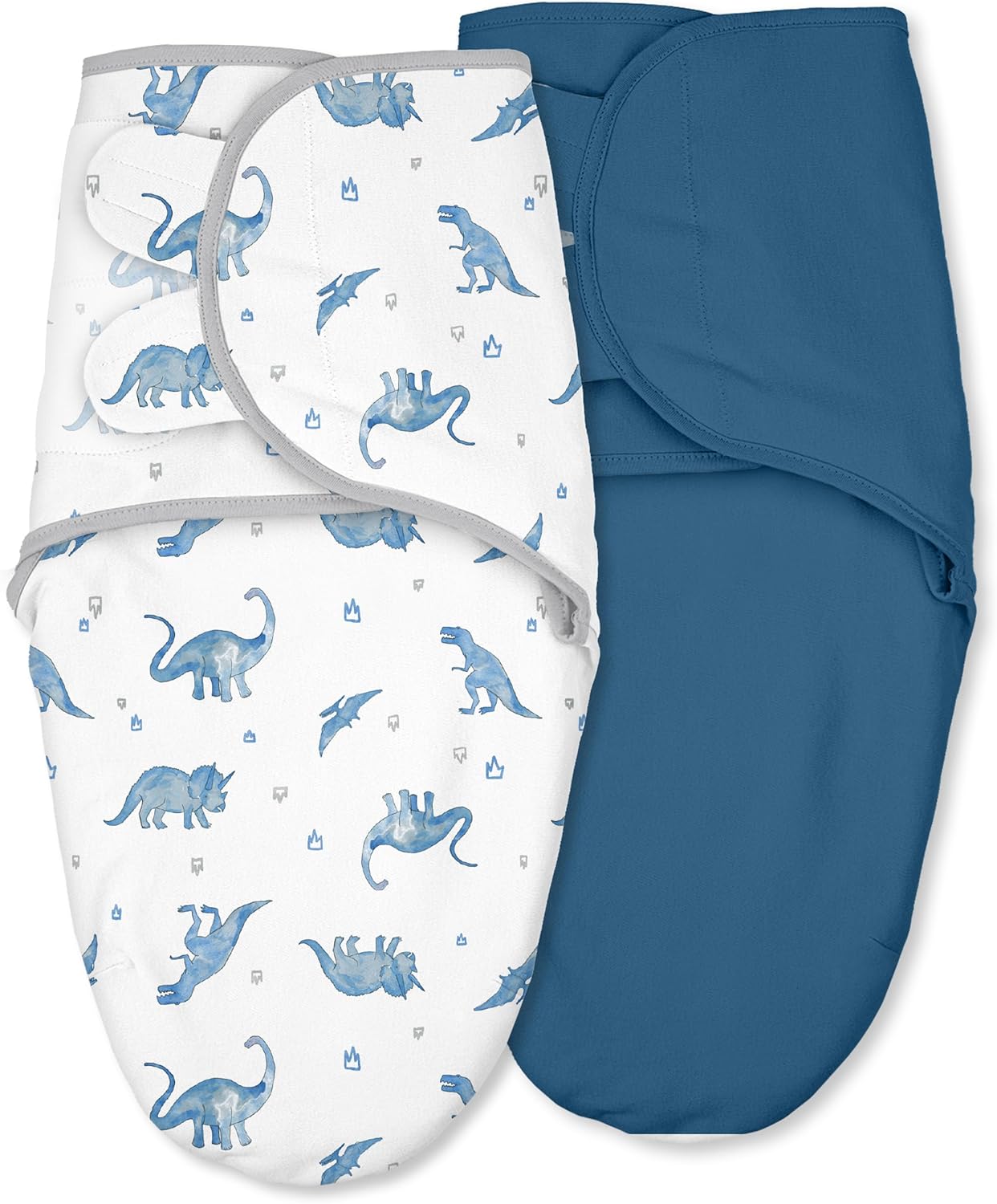 Skiennix Baby Swaddles - Organic Cotton Sleep Sack for Newborns | Soft & Snug 0-3 Months, 2-Pack Blue Dinosaur