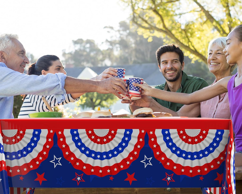 Oudain Patriotic Tablecloths - 6 Pcs 54" x 108" Disposable Red, Blue & White for 4th of July & Memorial Day