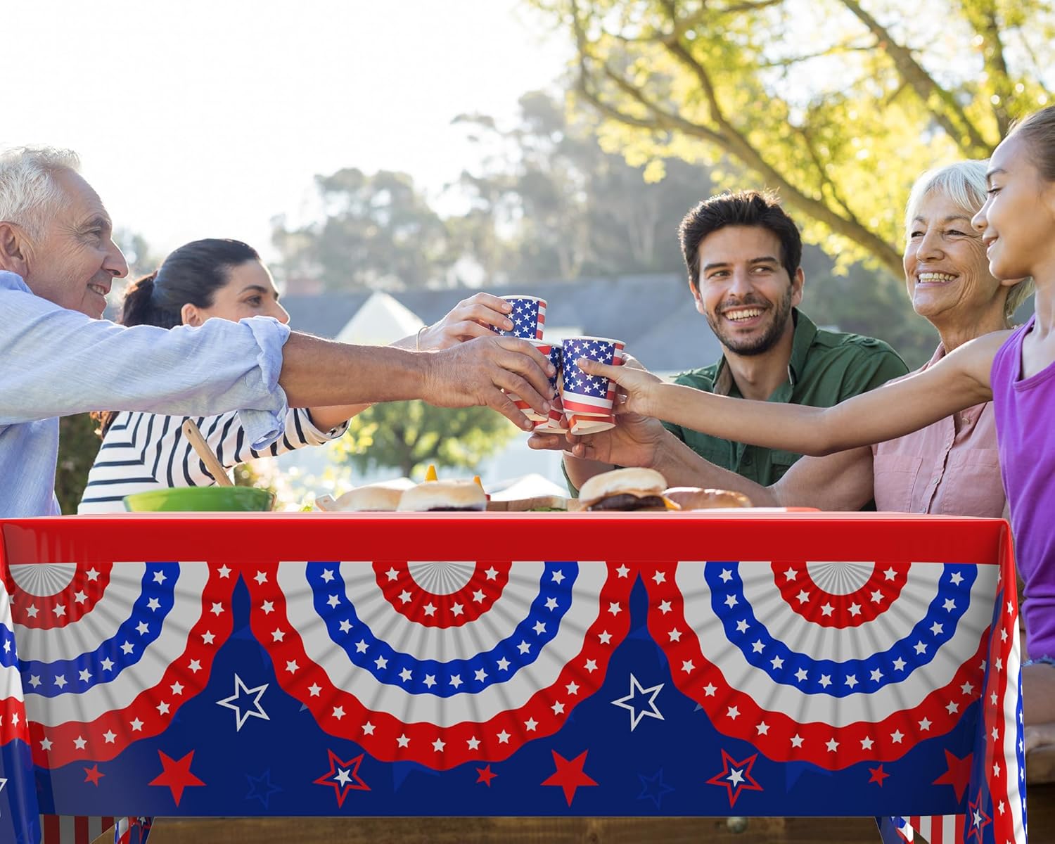 Oudain Patriotic Tablecloths - 6 Pcs 54" x 108" Disposable Red, Blue & White for 4th of July & Memorial Day
