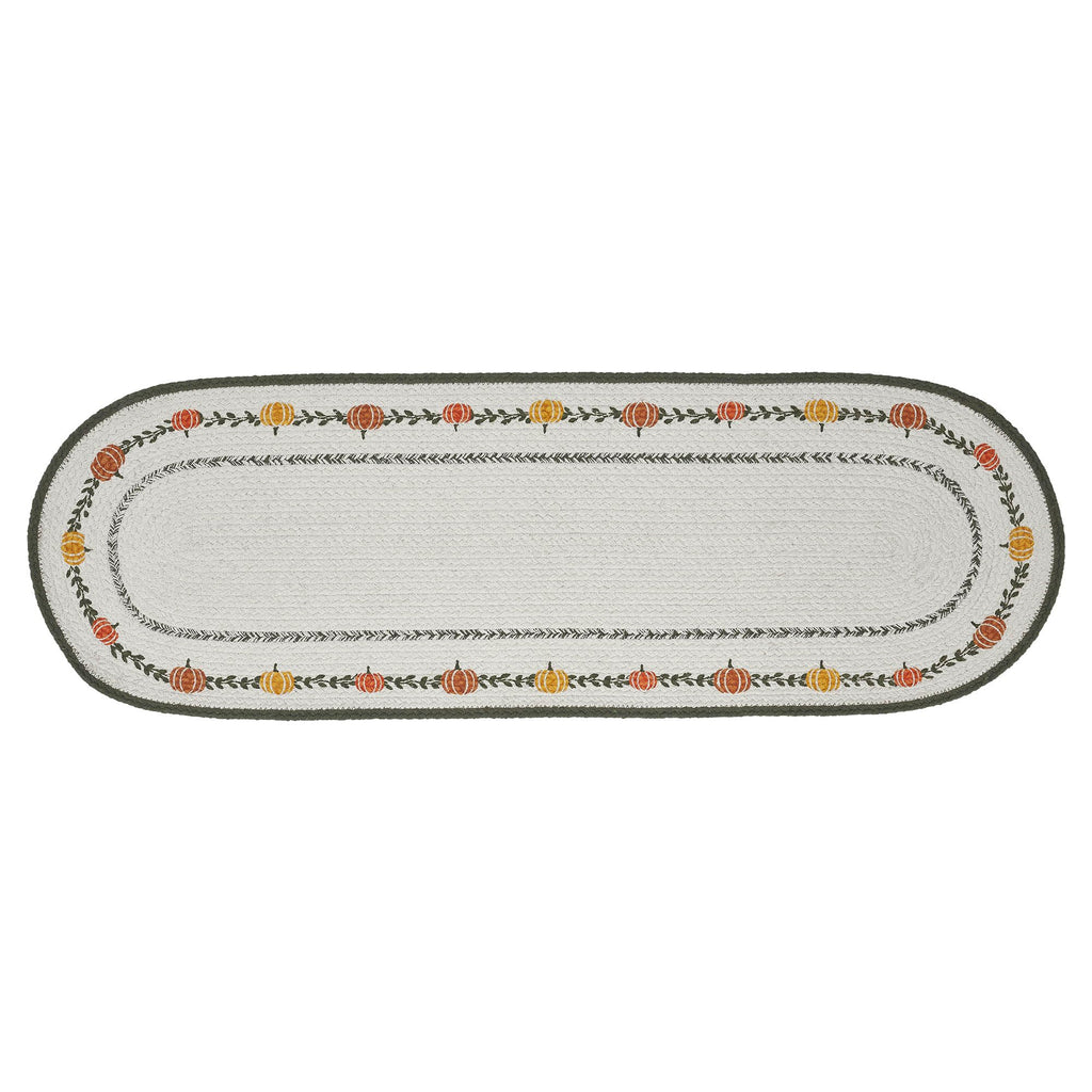 VHC Brands Pumpkin Bounty Stencil Table Runner 12x36 Braided Cotton, Kitchen Dining Table Holiday Decoration, Decor for Fall and Thanksgiving