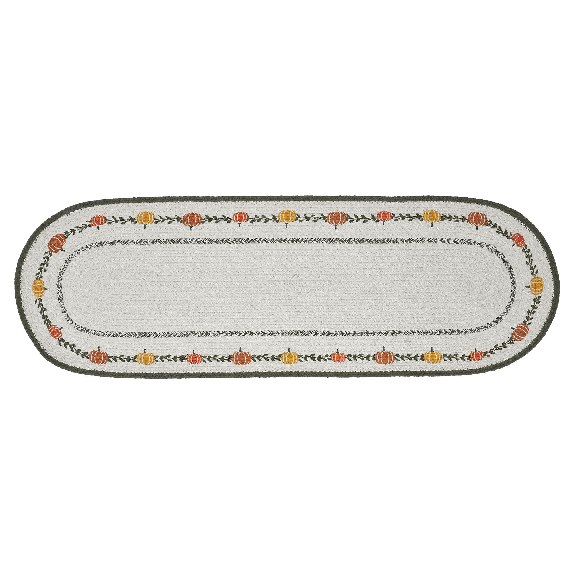 VHC Brands Pumpkin Bounty Stencil Table Runner 12x36 Braided Cotton, Kitchen Dining Table Holiday Decoration, Decor for Fall and Thanksgiving