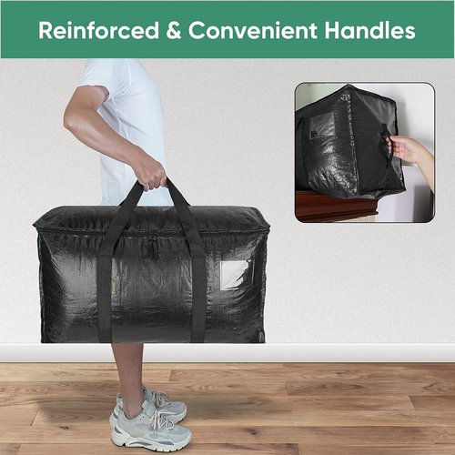 BALEINE Heavy-Duty Moving Bags - 4-Pack Oversized Storage Totes with Reinforced Handles | Black
