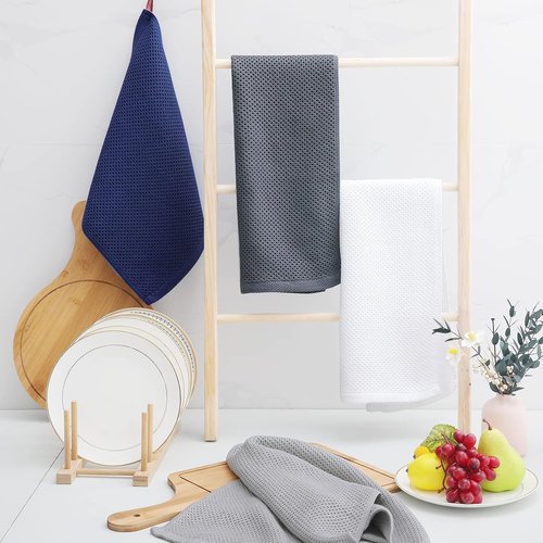Homaxy 100% Cotton Kitchen Dish Towels - Ultra Soft & Absorbent Quick-Drying | 13 x 28 Inches, 12-Pack, Light Gray
