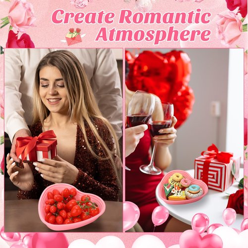6 Pcs Pink Heart Shaped Food Storage Containers 34 Oz Plastic Seasoning Plates Dessert and Lunch Box Valentine's Day Heart Box with Clear Lid for Valentine Kitchen Restaurant Fruit Vegetable Food