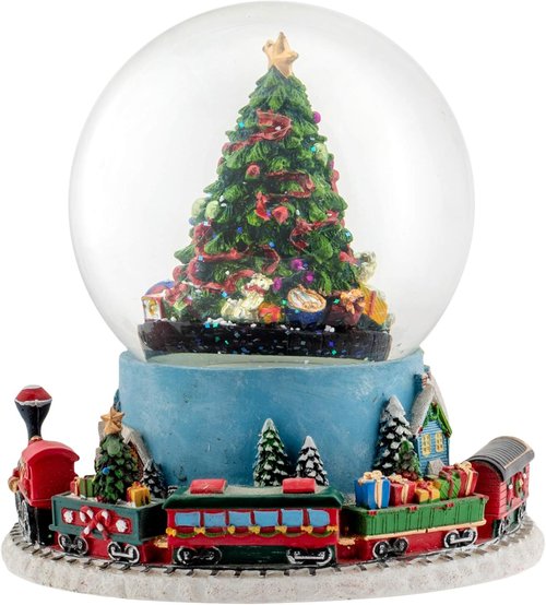 Elanze Designs Musical Glitter Water Snow Globe - Christmas Tree Village with Moving Train & Tune