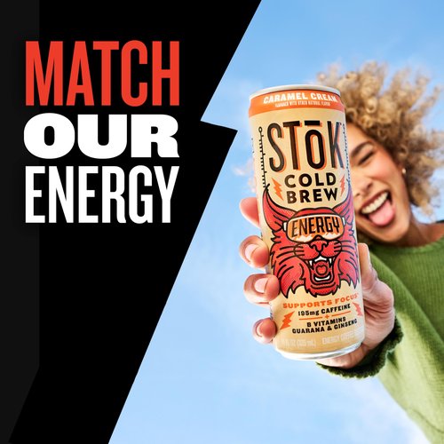 SToK Cold Brew Energy Caramel Cream, Energy Coffee Beverage with 195mg Caffeine to Help Support Focus, Canned Coffee with B-Vitamins, Guarana and Ginseng, 11 fl oz, 12pk