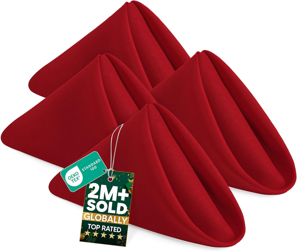 Utopia Home Cloth Napkins - 24 Pack Red, 17x17 Inches, 100% Polyester, Washable & Reusable for Events