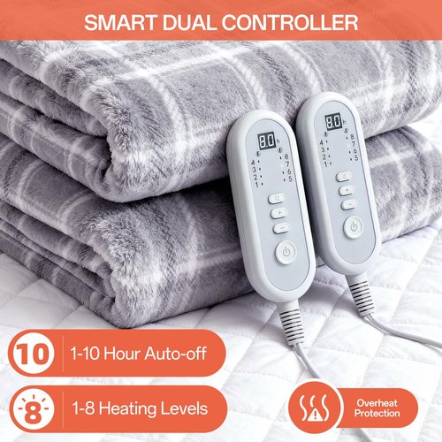 Heated Blanket Queen Size with Dual Control, Electric Blanket Double-Layer Flannel, Heating Blanket with 8 Heating Levels & 10 Hours Auto-Off Machine Washable, ETL Certification , ( 84" x 90")