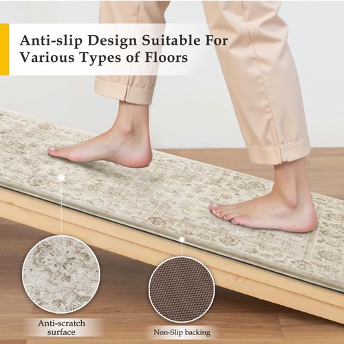 WondRg Neutral Kitchen Mats for Floor Anti Fatigue Mat for Cushioned Beige Vintage Waterproof Non-Slip Kitchen Mats Comfort Standing Rug for Sink Laundry Office 17.3"×30"