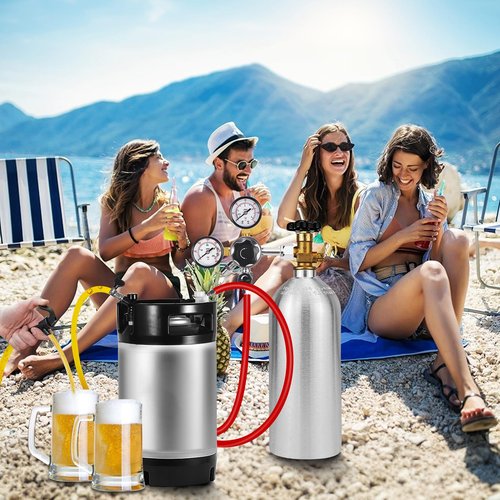 Hgkeke New 2.5 Gallon Ball Lock Keg, 304SS Corny Keg Cornelius Keg with Dual Rubber Handles & Rubber Bottom -Portable Beer Keg with 2 Keg Lid Gaskets - Ideal for Homebrew Party Beer&Beverage Disperse
