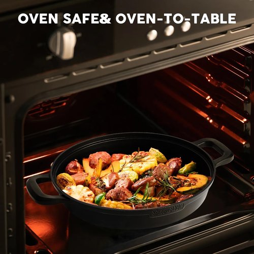 INSETFY Non-Stick Frying Pan/Skillet 11", 3QT Tagine Pan,Cast Aluminum Pans with Lid, Stove/Oven-to-Table Cookware, Dishwasher Safe& Compatible with All Stovetops（Black）