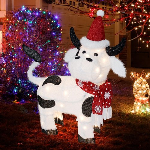 VIKIMORA Christmas Lighted Outdoor Decorations:32" Cow,3D Lighted-up Christmas Cow Indoor Outdoor Display with LED Lights,Pre-lit Holiday Farm/Pasture/Home Yard Lawn Patio Garden Decoration