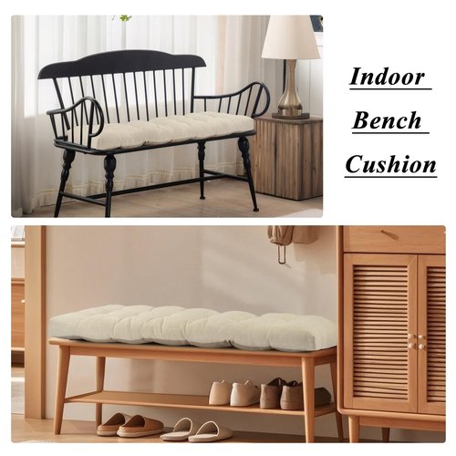 FlyGulls Bench Cushion for Indoor Furniture 48x19 inch Rectangle Bench Seat Cushion for Bay Window Entryway Bench Thick Textured Chair Cushion with Non-Slip Backing 1 Pack, Beige