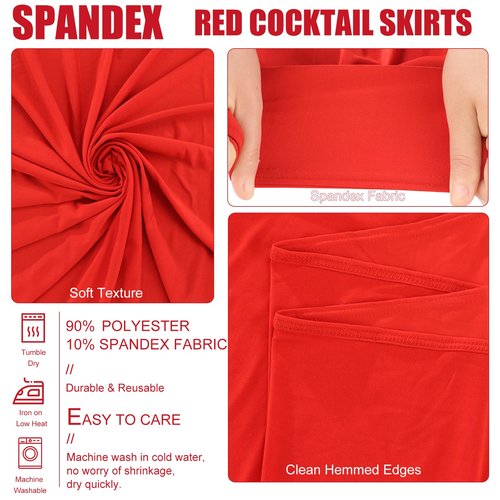 JALANCY 4 Packs 32 x 43 Inch Spandex Round Cocktail Table Skirts Stretch Cocktail Table Cover Fitted High Top Tables for Wedding Bar Party Banquet (Red)