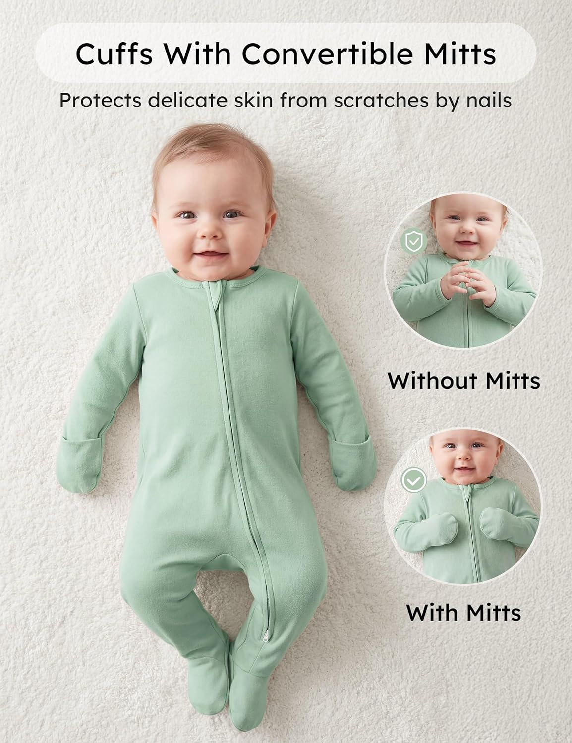 Yoofoss Baby Pajamas - 100% Organic Cotton Sleepers for Newborns | 3-Piece Footed PJs Set (0-9 Months)