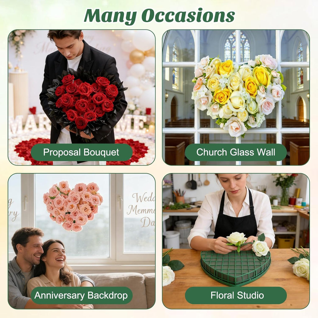 STOBOK Floral Foam Hearts - Heart-Shaped Floral Foam Cage with 5 Suction Cups for Fresh & Artificial Flowers | Green, 12.2 x 11.4 in