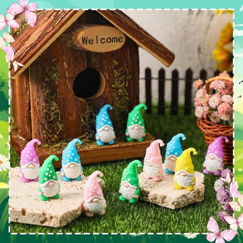 Lunmon Mini Resin Gnome Figurines - 50 Pcs Tiny Fairy Statues for Spring & Easter Decor | Indoor/Outdoor Use