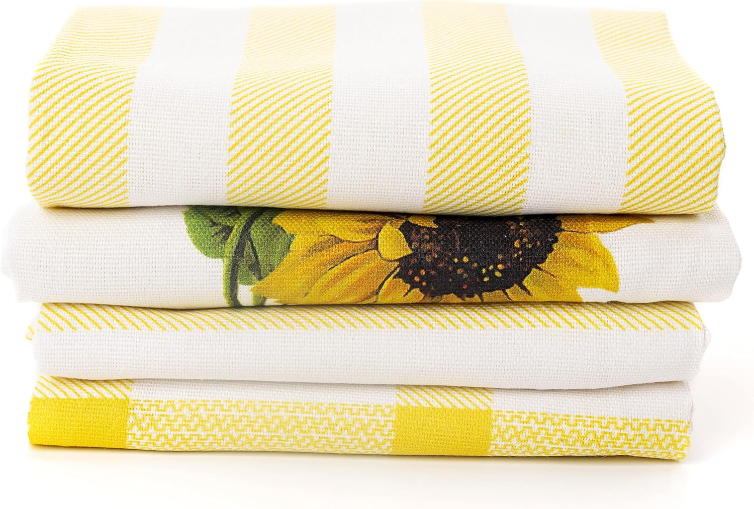 PERLLI Kitchen Dish Towels - 100% Cotton Absorbent Set of 4 | Yellow Lemon Print, 22.5 x 16 Inches