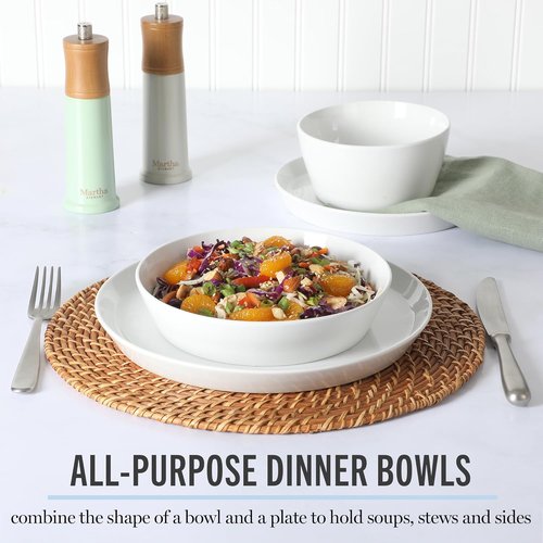 Martha Stewart Selma Dinnerware Set - Chip & Scratch Resistant, 16-Piece Service for 4 | White Plates & Bowls, Dishwasher & Microwave Safe