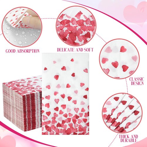 100Pcs Valentines Day Napkins Love Hearts Disposable Paper Napkins Cocktail Napkin for Valentine's Day Engagement Wedding Mother's Day Party Supplies, 13 x 15.7 Inch