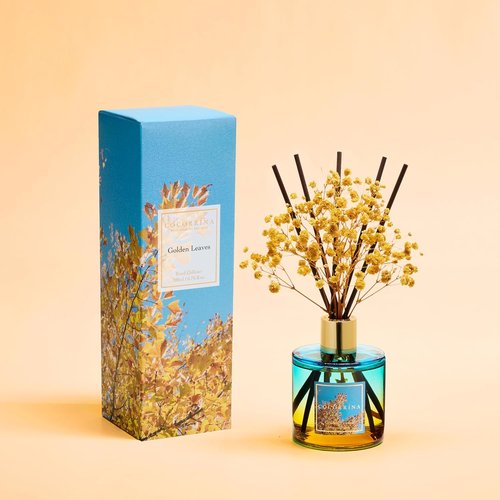 COCORRÍNA Reed Diffuser | Golden Leaves Set with 8 Sticks & Preserved Baby's Breath for Home Decor