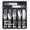 BEWOS 49-Piece Silverware Set with Organizer - Stainless Steel Silverware Set for 8 with Steak Knives and Drawer Organizer, Mirror Polished Flatware Set for Home and Restaurant, Dishwasher Safe