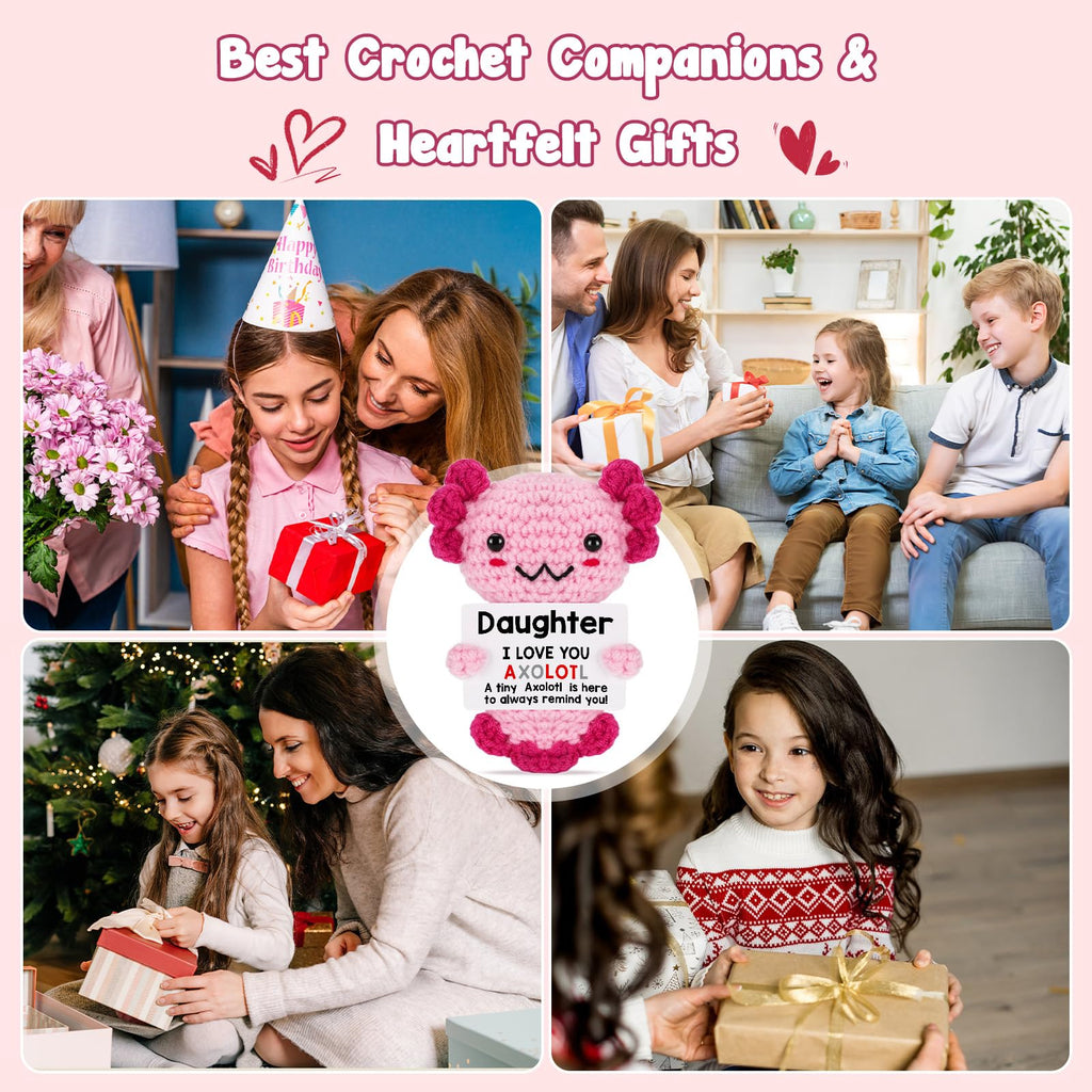 Weming Daughter Gifts from Mom Dad, Crochet Axolotl Gifts from Mother Father, Best for Birthday, Mother's Day, Christmas Stocking Stuffers, Easter Essentials & Valentines, Graduation