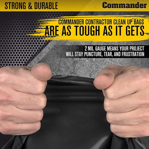 Commander 42 Gallon 2 MIL Black Heavy Duty Trash Bags - 34" x 38" - Pack of 28 - For Home, Kitchen, Lawn, Outdoor, Construction, & Contractor