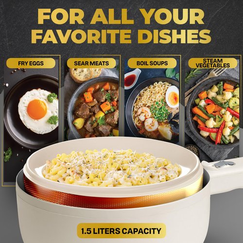 CERAMAX Electric Hot Pot for Cooking, Portable Hotpot Pot Electric Cooker Frying Pan for Dorm Room Essentials, Camping, RVs - 2024 Model