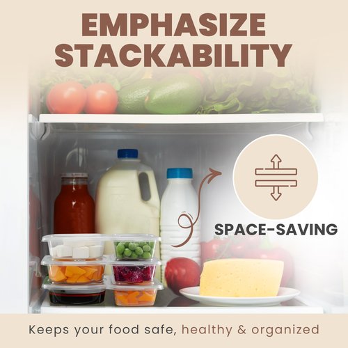 blacksof Reusable Snack Containers with Lids 20 Pack – 2 Compartment Portion Control Food Storage Boxes, Leakproof Snack Tray, Stackable Containers for Travel, Office & Home