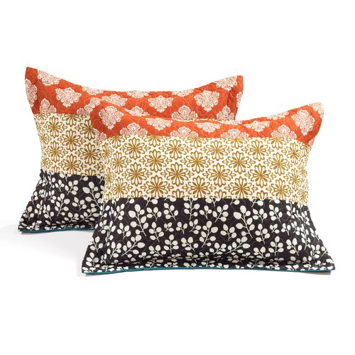 Lush Decor Bohemian Stripe Daybed Cover Set 6 Piece Set, 39" W x 75" L, Turquoise & Orange - Striped Bedding Set - Twin Quilt - Boho Decor