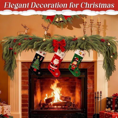 9ft Realistic Christmas Garland Decorations - 1pcs Upgraded Real Touch Greenery Artificial Norfolk Pine Cedar Garland for Fireplace Mantle Table Window Stair Holiday Home Decor