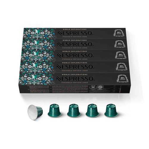 Nespresso Stockholm Fortissio Lungo Capsules - Dark Roast Coffee Pods, 50 Count