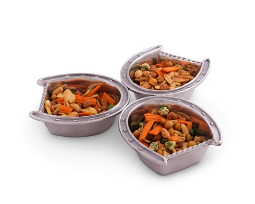 Arthur Court Designs Aluminum Lucky Horseshoe 3-Bowl Bowls Set Server 10.5 inch Diameter 1.5 inch Tall