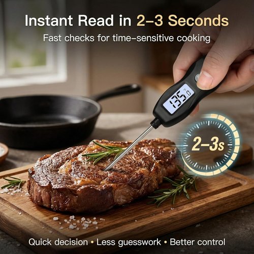 Meat Thermometer by [Brand Name] - Digital Instant Read with Backlight | Waterproof for BBQ, Grilling, and Baking (Black)