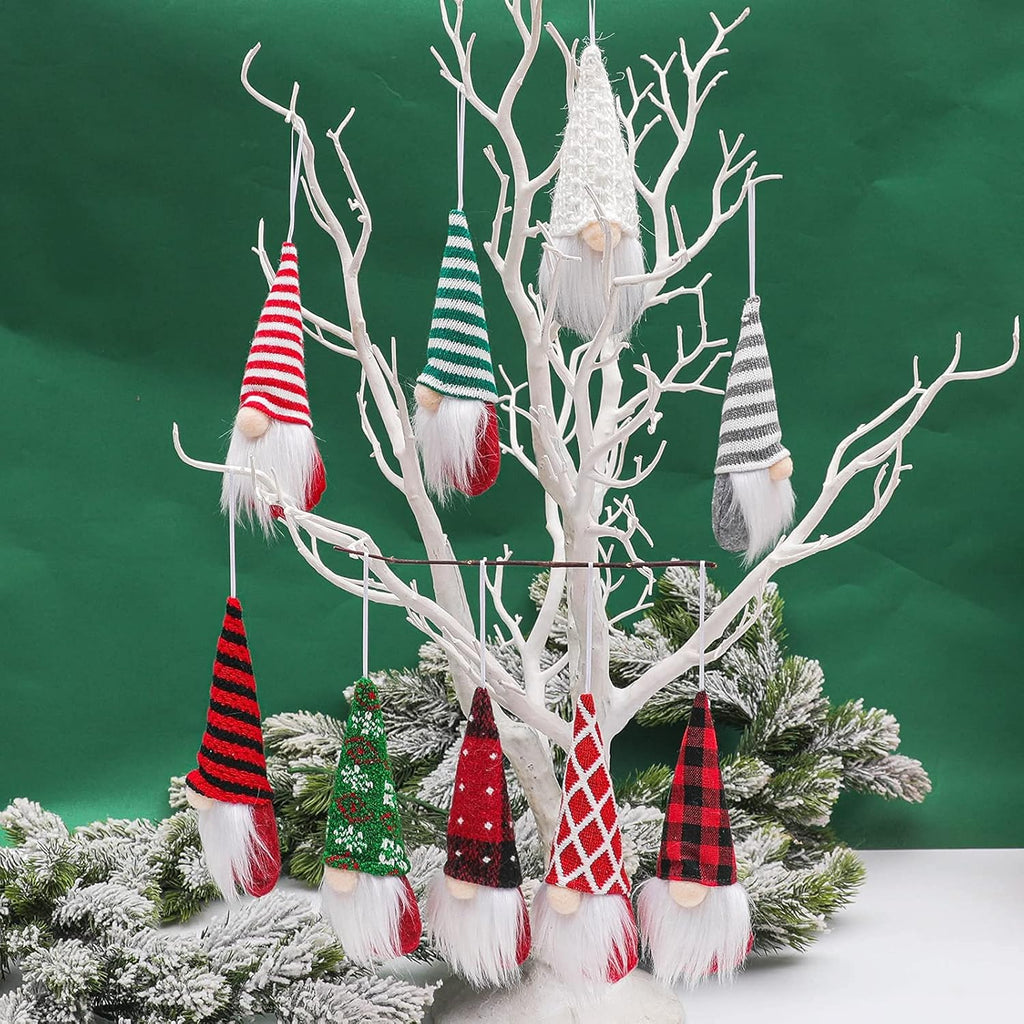 Skiennix Gnome Christmas Ornaments - Set of 3 Plush Santa Gnomes for Holiday Tree Decor | Red