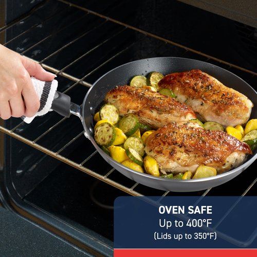 T-Fal Experience Non Stick Fry Pan w/Lid 10 Inch, Induction, Oven Broiler Safe 400F, Compatible with All Cooktops, Cookware, Deep Frying Pan, Cooking Skillet, Pots and Pans, Dishwasher Safe, Black