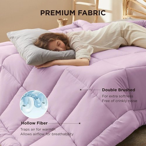 Bedsure Comforter Duvet Insert - All-Season Quilted Queen Size Bedding, GentleSoft Down Alternative, Light Purple 88 x 88 Inches