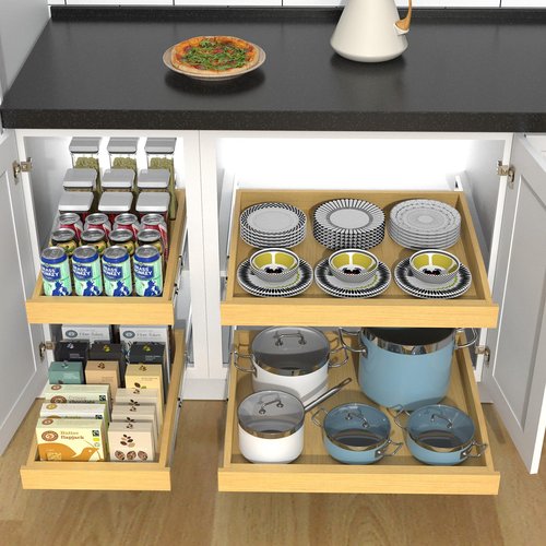 Wooden Pull out Cabinet Organizer 26" W x 21" D x 3.35" H, Heavy Duty Slide Out Drawers Pull-Out Home Organizers for Kitchen Cabinets