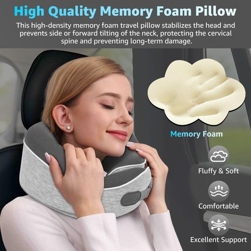 Gikezed Travel Pillows for Airplanes Ergonomic Memory Foam Neck Pillow for Travel - 360° Head & Neck Support for Sleeping on Flights, Cars, Trains & Office (Gray-1)