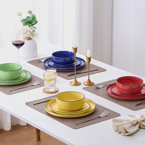 Alntlsiss Bonita Dinnerware Sets 12 Pieces, Blue Stoneware Dishes Set for 6, Plates Set and Bowls Sets, Dishwasher and Microwave Safe