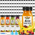 100PCS 4OZ Plastic Juice Bottles with Caps, Clear Shot Bottles Reusable Containers with Labels, Funnel and Brush，Suitable for Juice Milk, Tea, Drinking, Smoothie, and Other Beverages (100, 4, ounces)