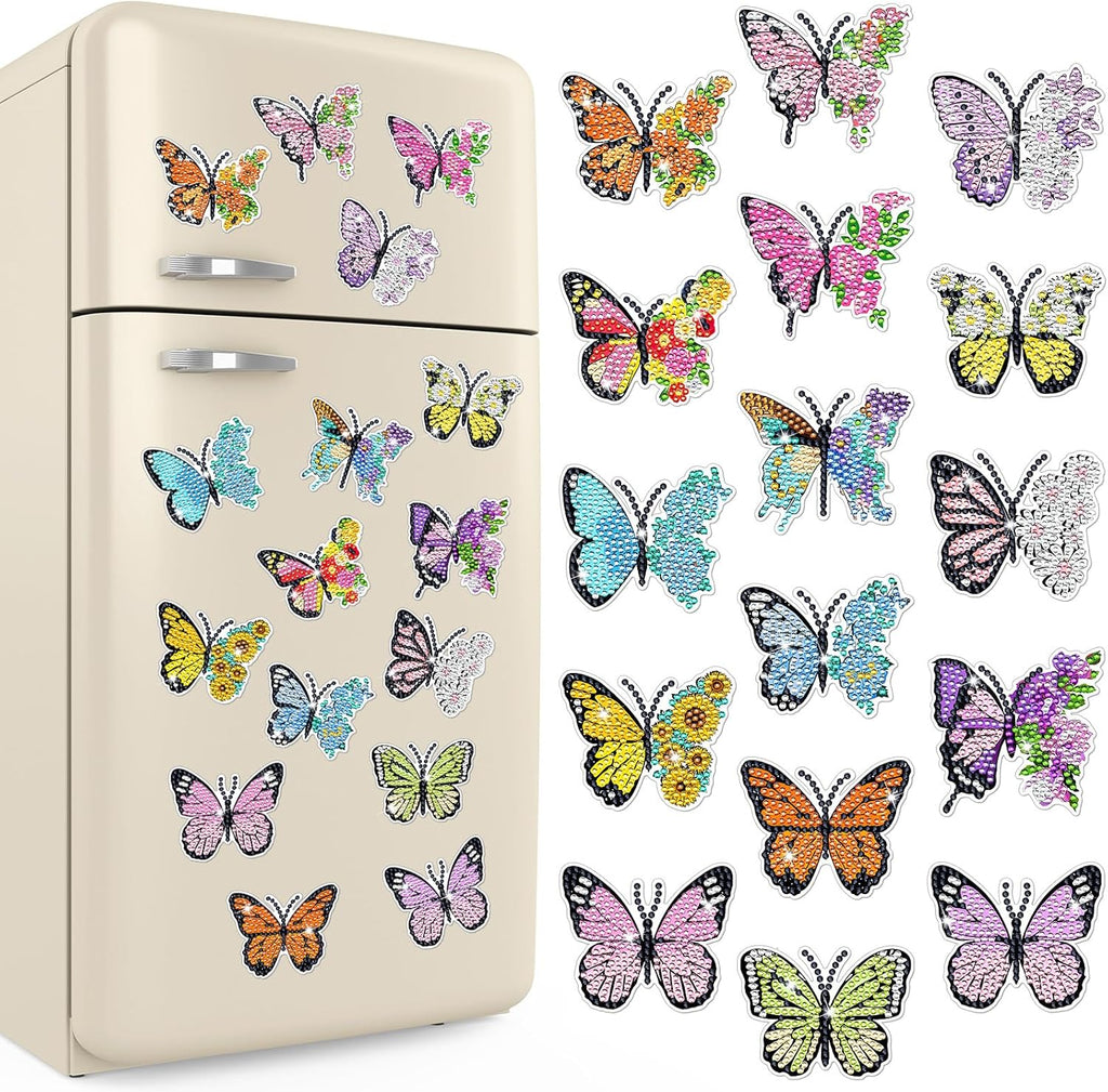Umigy Butterfly Diamond Art Magnets Kit - 16 Pcs DIY Gem Art for Refrigerator | Spring Home Decor