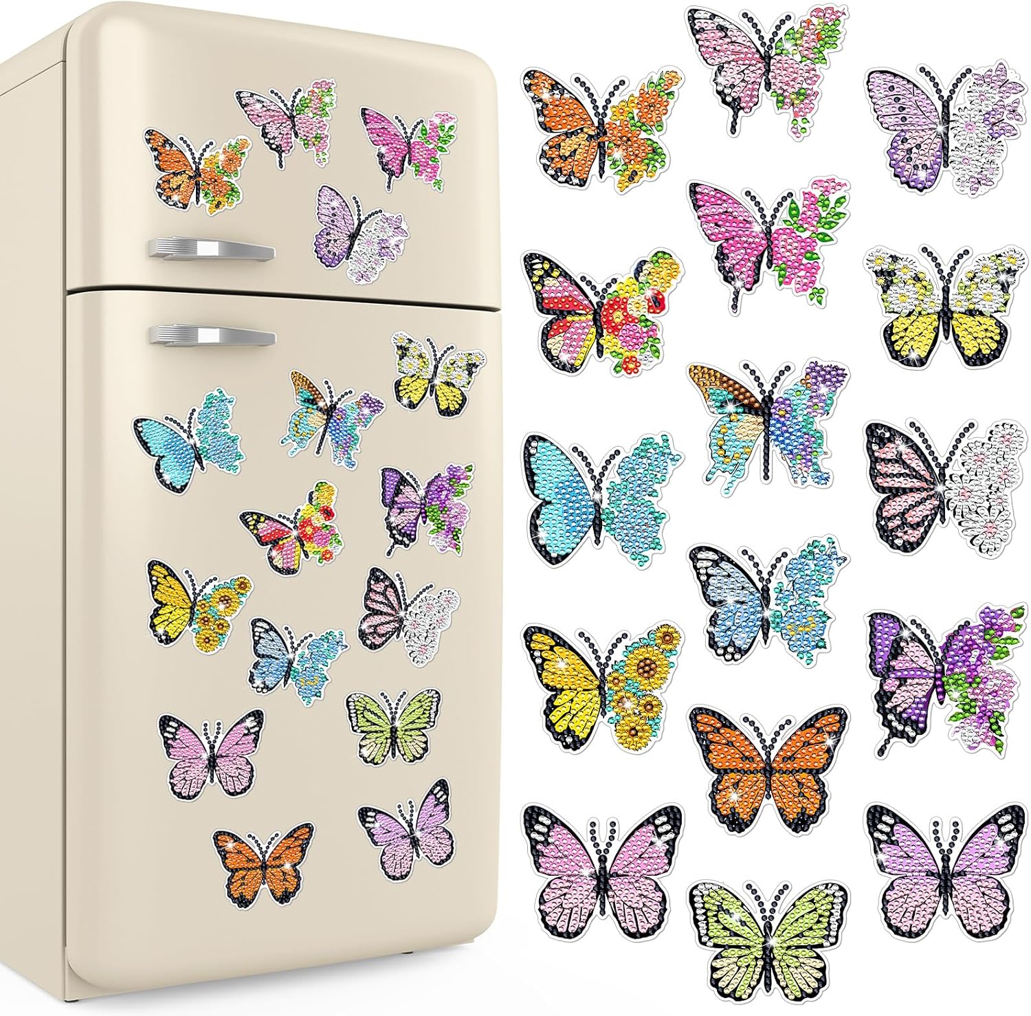 Umigy Butterfly Diamond Art Magnets Kit - 16 Pcs DIY Gem Art for Refrigerator | Spring Home Decor