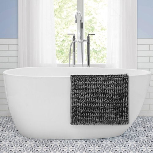 Laura Ashley Butter Chenille Bath Rug, Absorbent Shaggy Bathroom Mat, Non Slip Plush Carpet Rugs for Tub and Sink - (20" x 34") Charcoal
