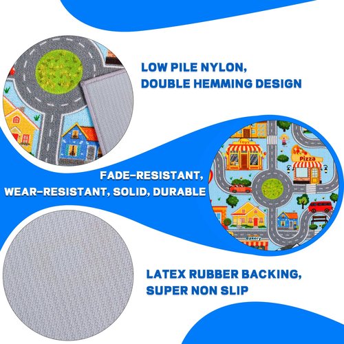 Car Rug for Kids, Car Play Mat Carpet, Extra Non-Slip Traffic Road Rug for Kids, City Map Educational Mat for Playroom Boys Bedroom Classroom (78.7X59 INCH, Blue Sky)