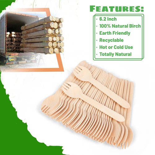 Disposable Wood Cutlery Sporks - 100 Pack Wooden Sporks Disposable Spoon Fork 2-in-1 Cutlery,6.3 Inch Length Wood Sporks