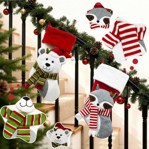 EQURROY 2 Pack Christmas Stockings 20 Inch - Large Size Christmas Stockings with Polar Bear Design - Festive Xmas Stockings for Kids, Family, Party Decorations - Unique Gift for Christmas