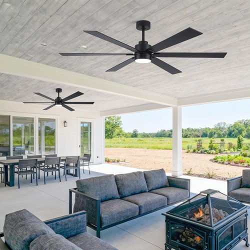 66 Inch Smart Ceiling Fan with Light, Modern Black Industrial Home Lighting & Ceiling fans with App/Voice/Remote Control, Damp-rated Large Airflow DC Outdoor Ceiling Fans for Patios Porch Outside